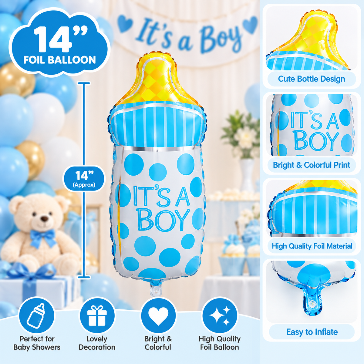 It’s a boy with bottle Foil Balloon 14 Inch - 1pc