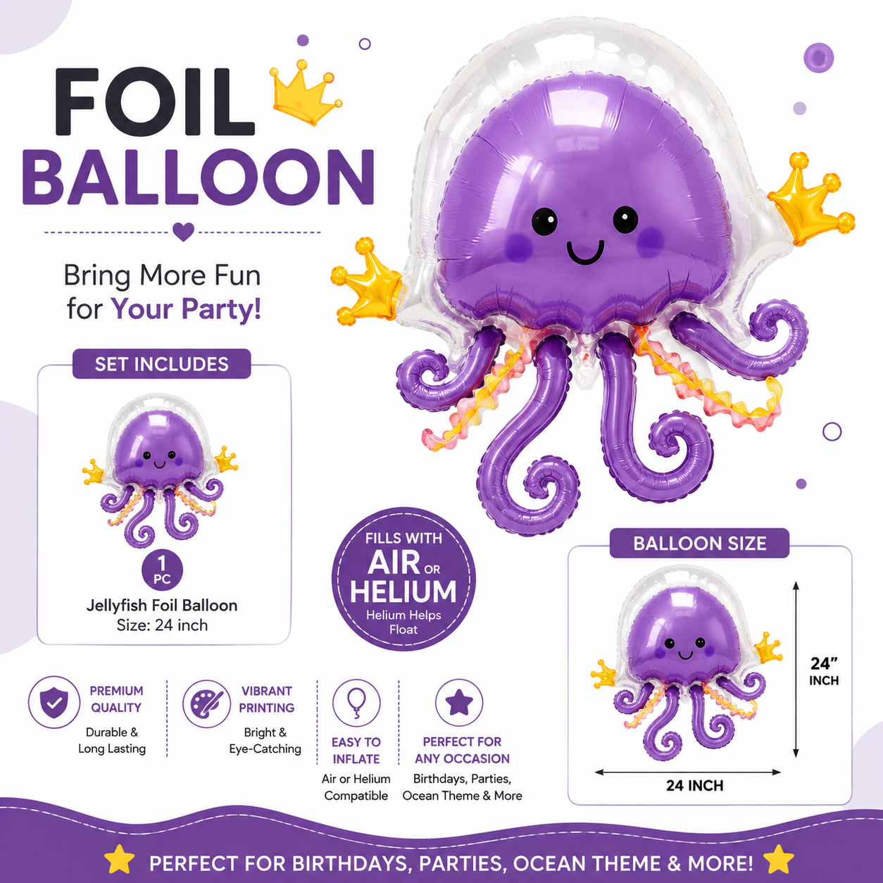 Jellyfish Foil Balloon - 73cm x 93cm