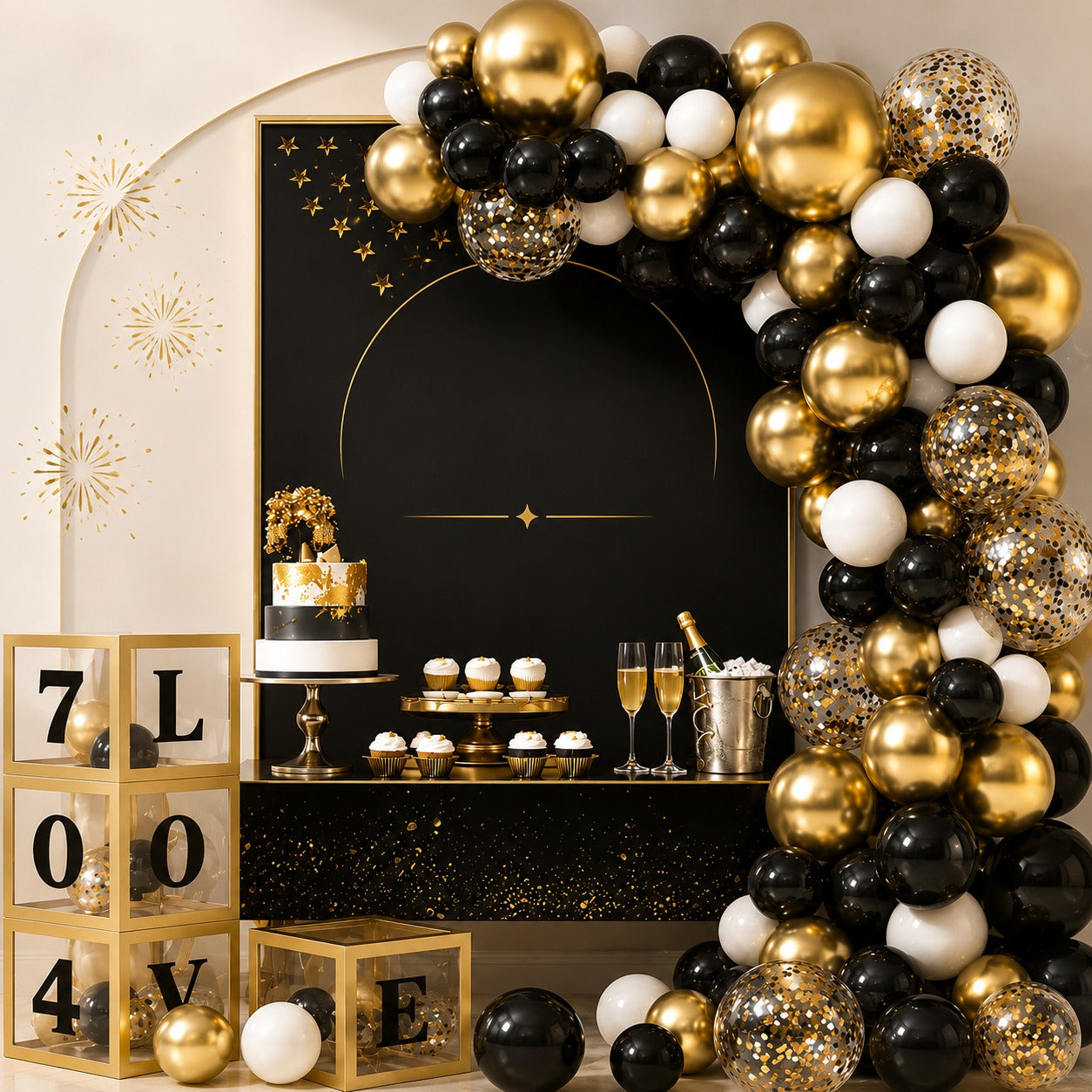 Multi Color Balloon Set (Gold+Black+White)