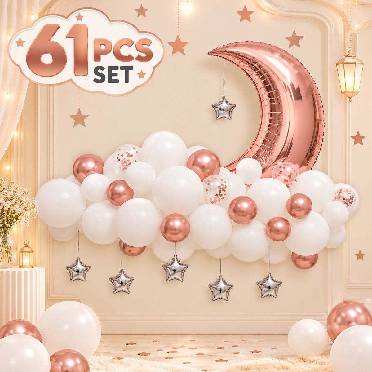 61 Pc Set Moon & Star Balloon Decoration Set