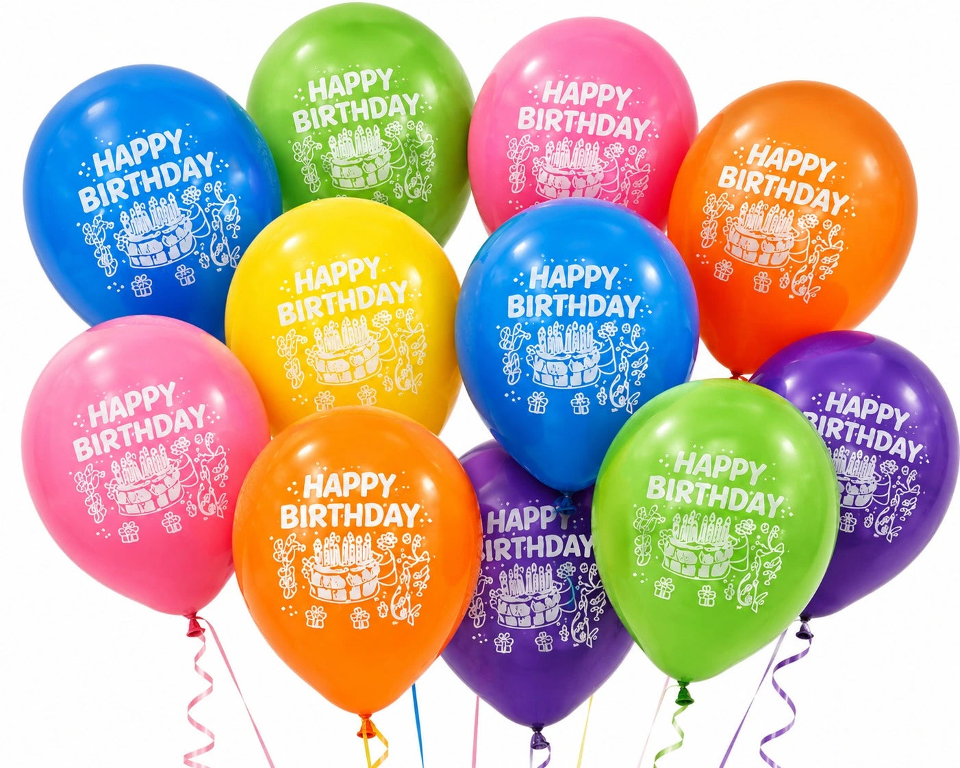 Multi-Color Happy Birthday Printed Latex Balloon  - Pack of 25