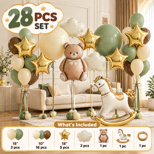 28 Pc Balloon Set with Horse, Bear, Star & Cloud