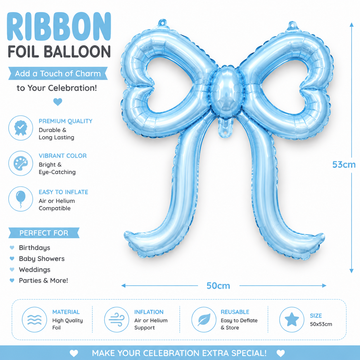 Ribbon Foil Balloon - 50cm x  53cm