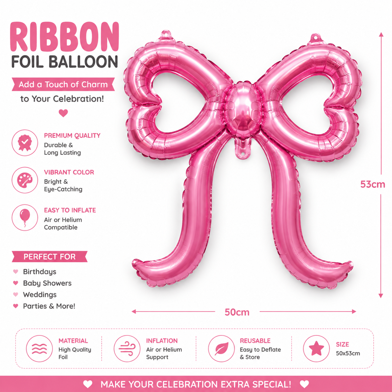 Ribbon Foil Balloon - 50cm x  53cm