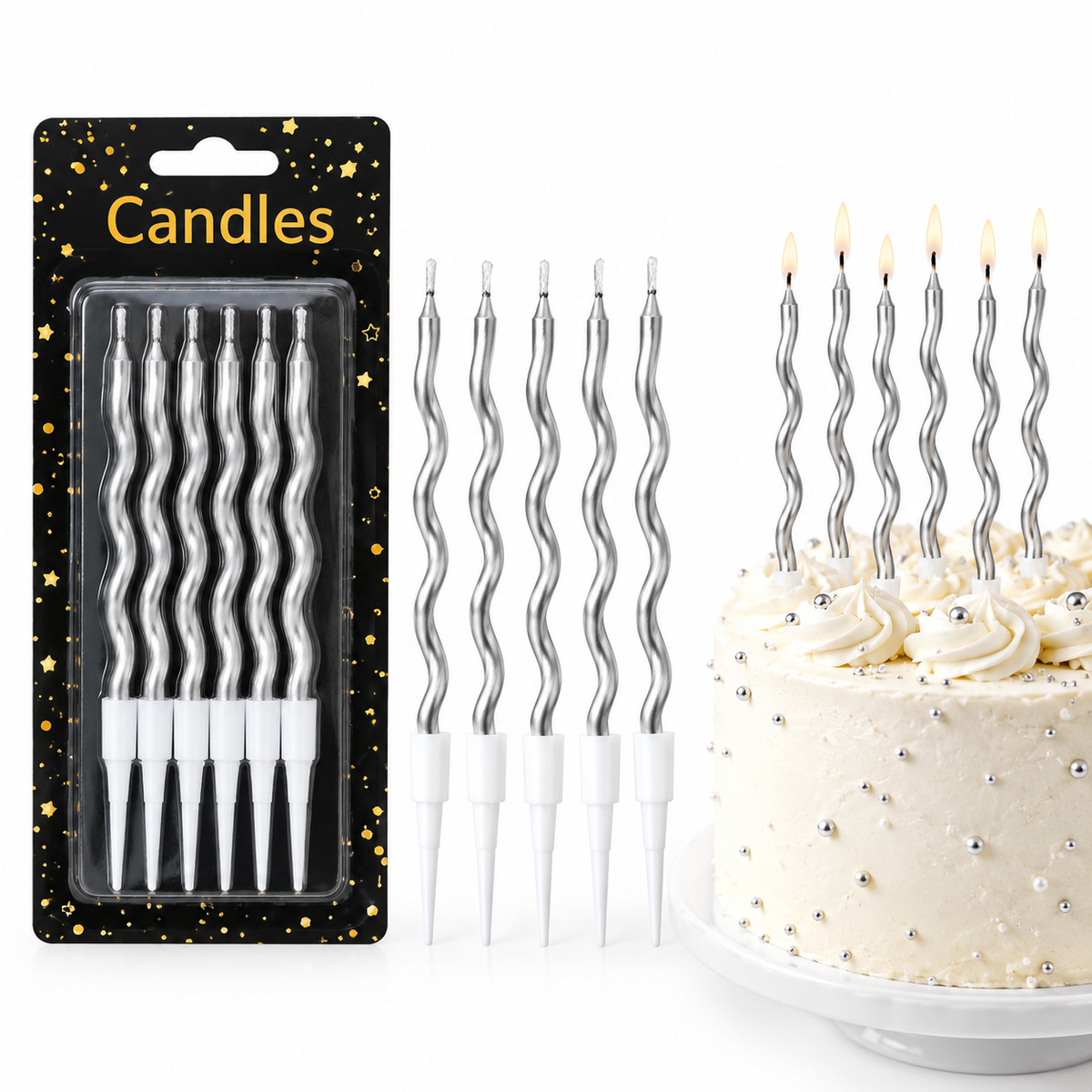 SPIRAL CANDLE PACK OF 6 silver