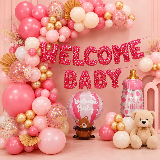 Welcome Baby Girl Balloon Set