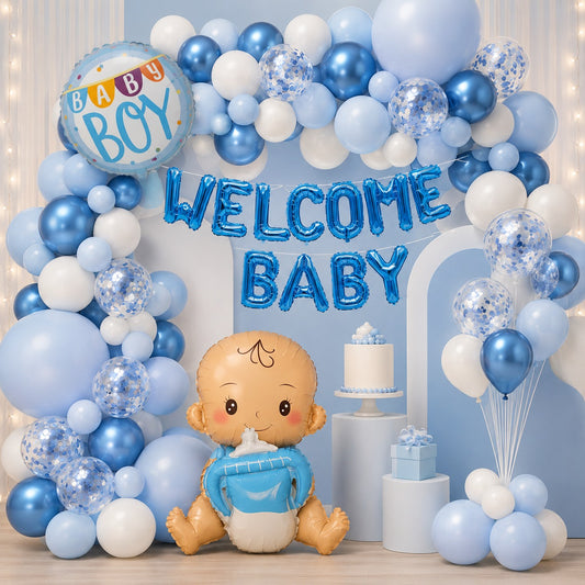 Welcome Baby Boy Balloon Set with Baby