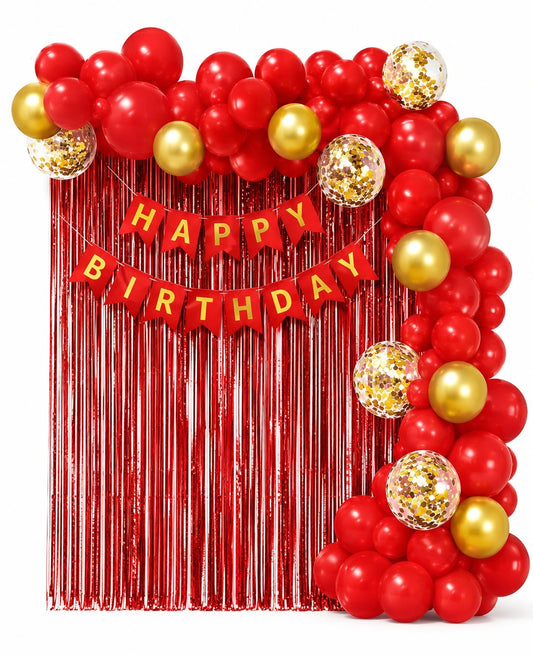 70 Pc Happy Birthday Red & Gold Theme Kit