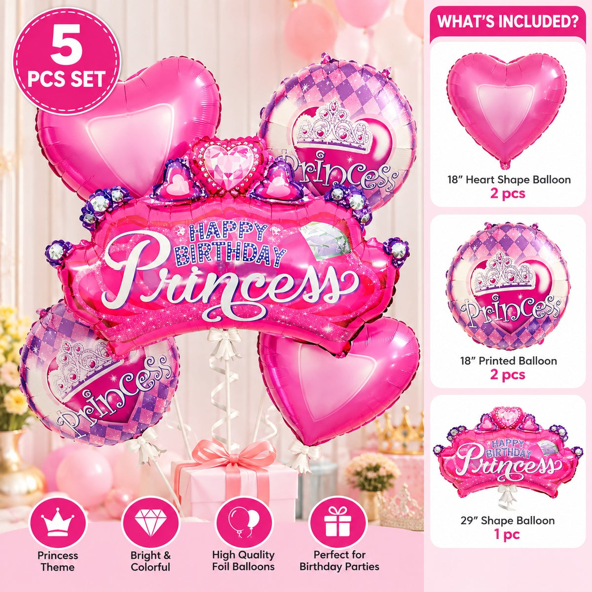 5 Pc Set Barbie Foil Balloons - Pink