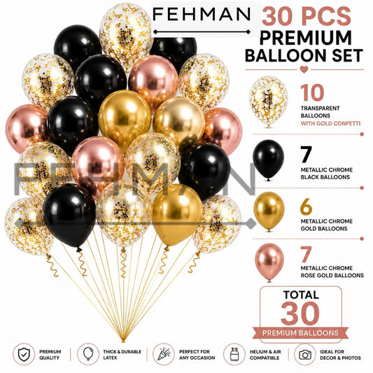 30 Pcs Confetti Balloon Set with Chrome Metallic Balloon