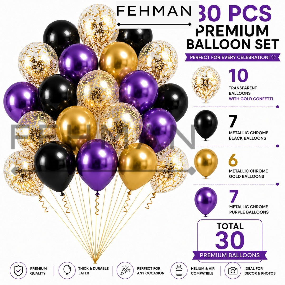 30 Pcs Confetti Balloon Set with Chrome Metallic Balloon