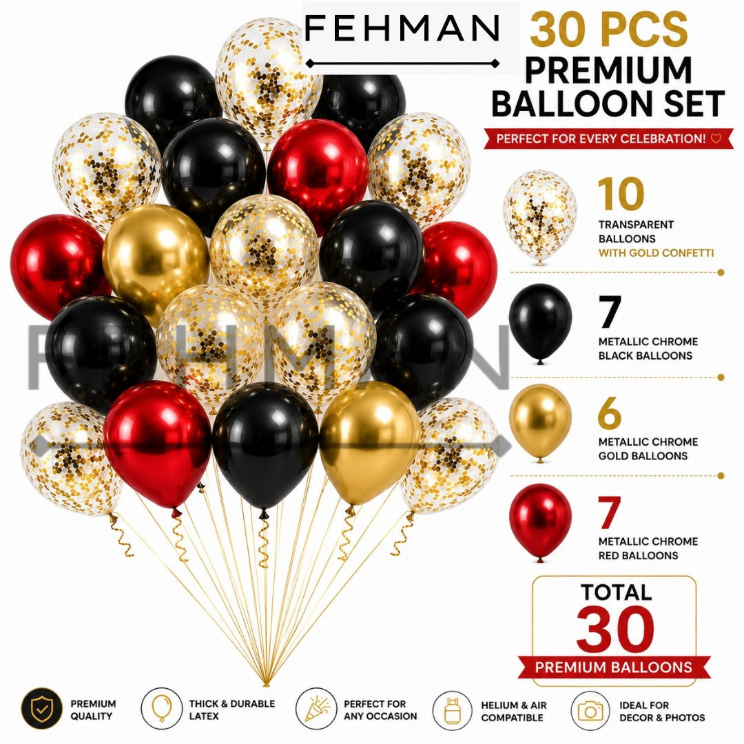 30 Pcs Confetti Balloon Set with Chrome Metallic Balloon
