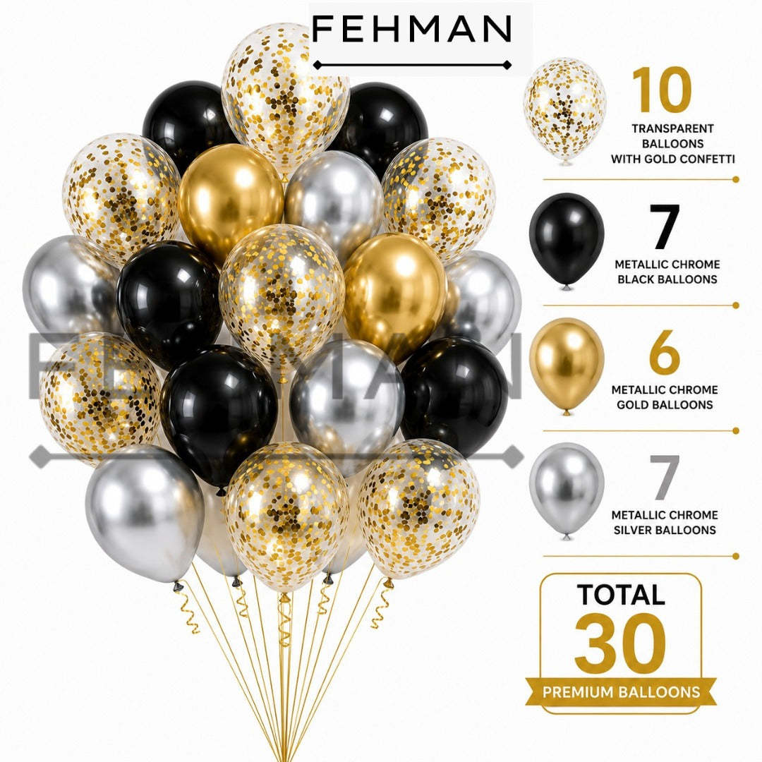 30 Pcs Confetti Balloon Set with Chrome Metallic Balloon