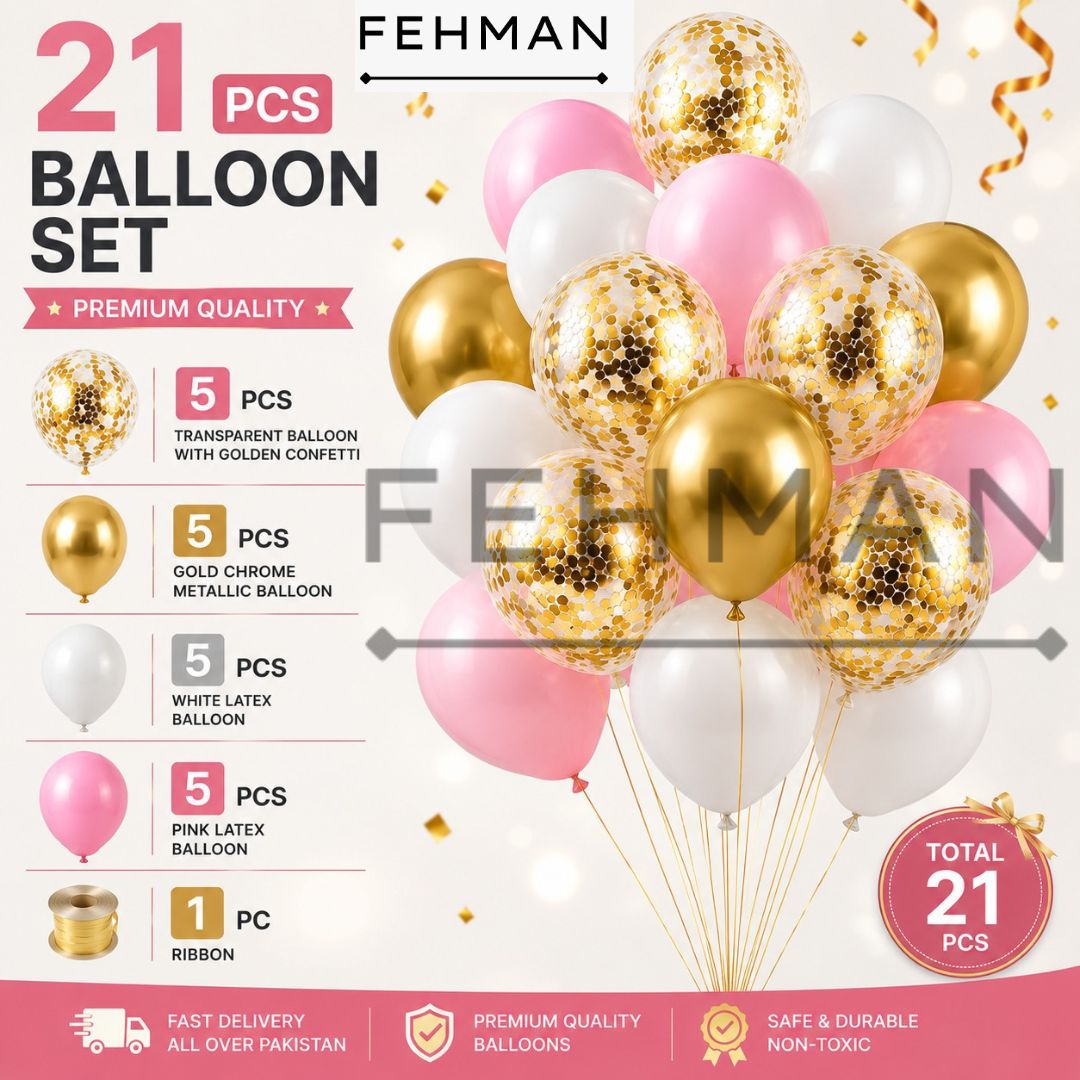 21 Pcs Confetti Balloon Set with Chrome Metallic & Latex Balloon