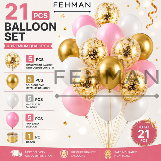 21 Pcs Confetti Balloon Set with Chrome Metallic & Latex Balloon