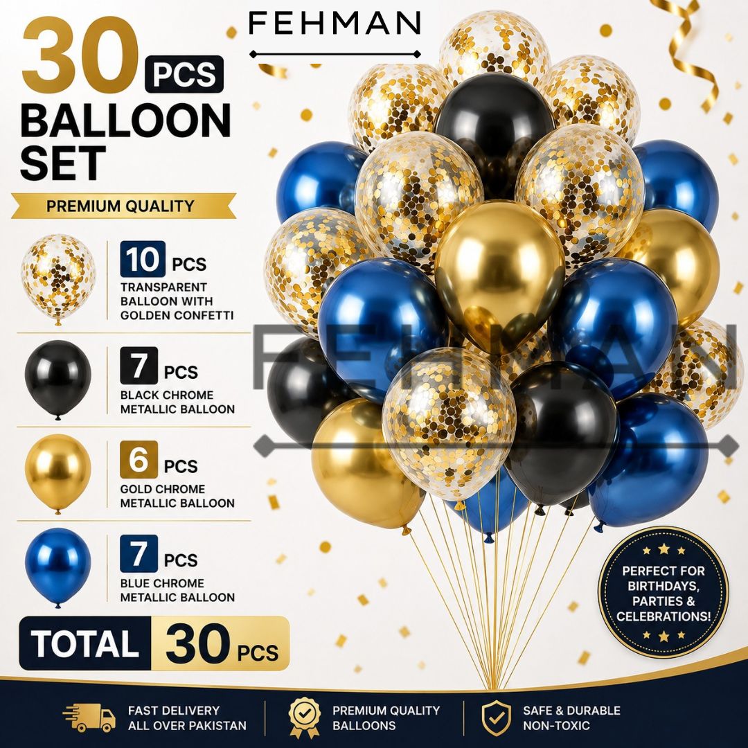 30 Pcs Confetti Balloon Set with Chrome Metallic Balloon