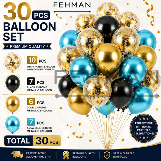 30 Pcs Confetti Balloon Set with Chrome Metallic Balloon