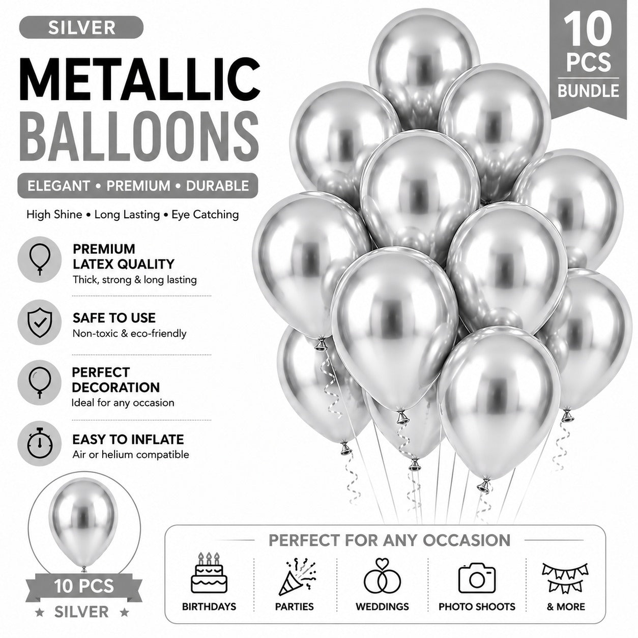 Metallic Chrome Balloon - Pack of 10