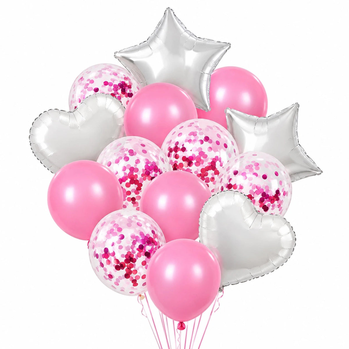 Confetti Balloons Set 14 pcs | Star Balloons Latex Balloons Heart Foil Balloons