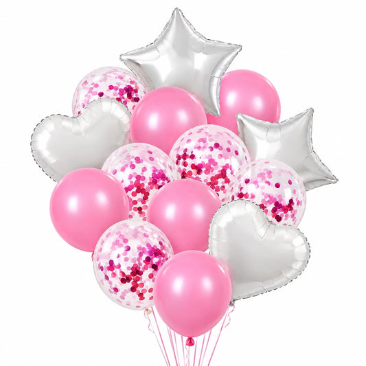 Confetti Balloons Set 14 pcs | Star Balloons Latex Balloons Heart Foil Balloons