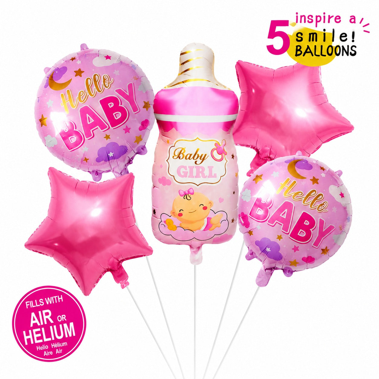 Hello Baby Baby Girl 5 Pcs Character Foil Balloon