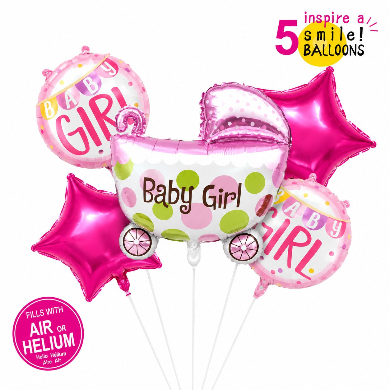 Baby Girl 5 Pcs Character Foil Balloon