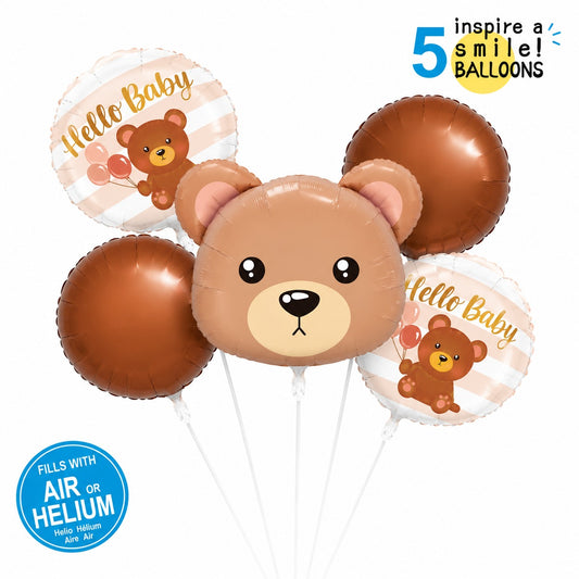 Hello Baby with Bear Face 5 Pcs Character Foil Balloon