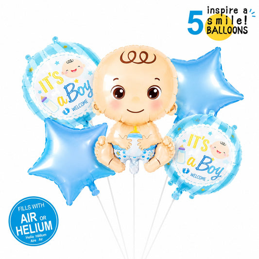 Its a Boy with Baby 5 Pcs Character Foil Balloon