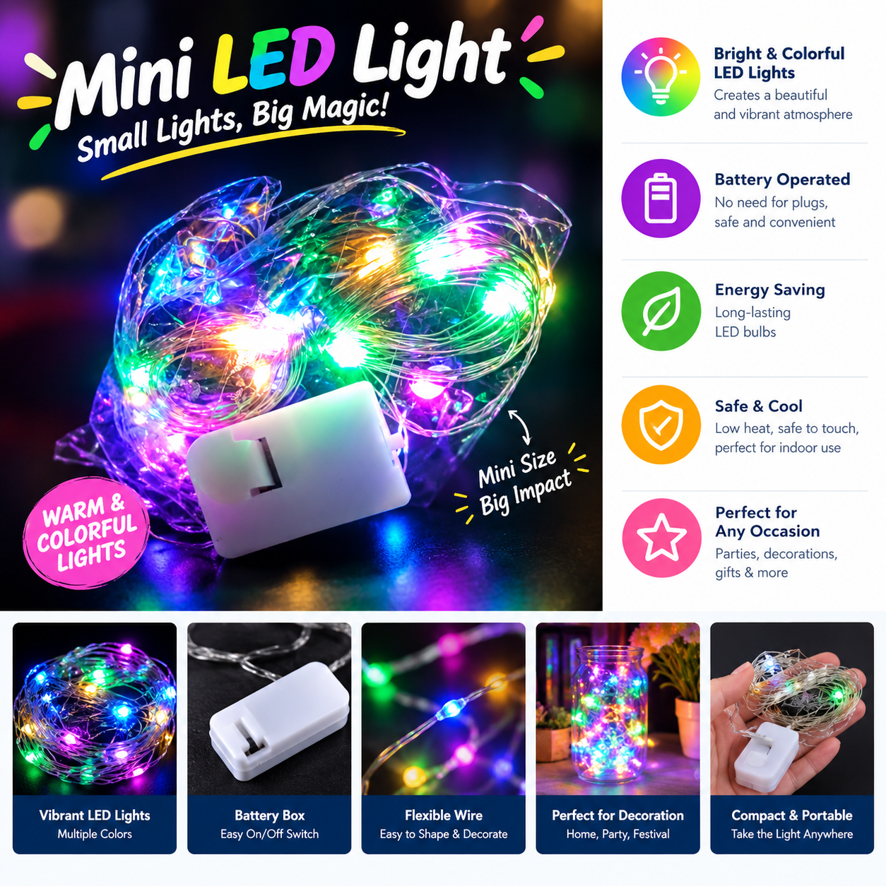 Mini Battery Powered Multi Color LED Light