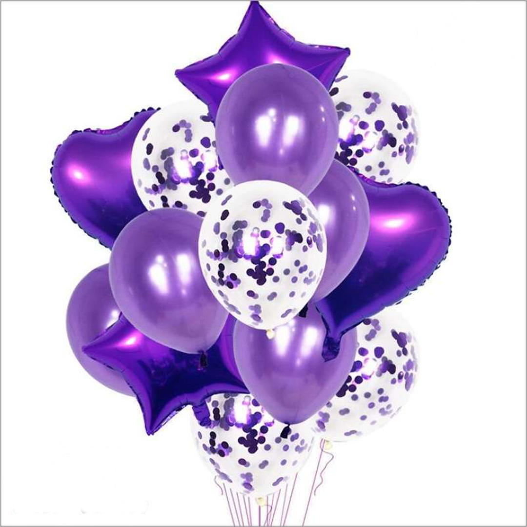 Confetti Balloons Set 14 pcs | Star Balloons Latex Balloons Heart Foil Balloons