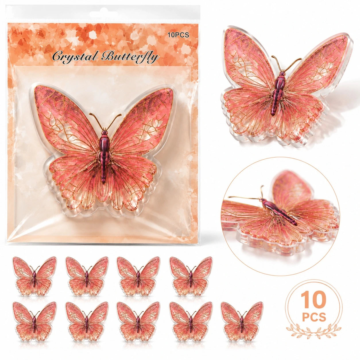 Ice Crystal 3d Butterfly Decoration - Pack of 10