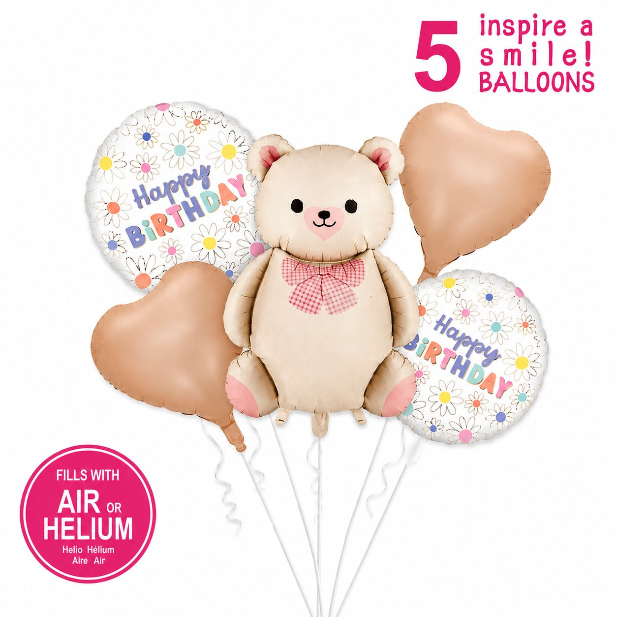 Happy Birthday with Teddy 5 Pcs Character Foil Balloon