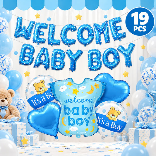 Welcome Baby Boy with T-Shirt Foil Balloon - 19 pc Set