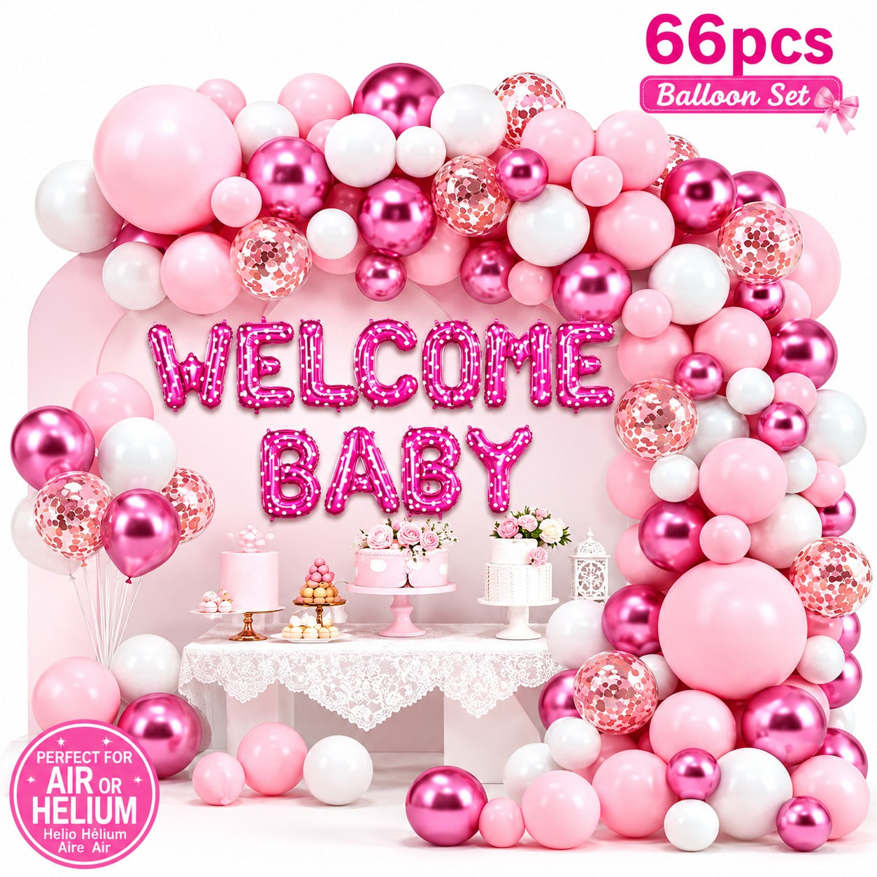 Welcome Baby Girl Foil Balloon (66 Pcs Set)