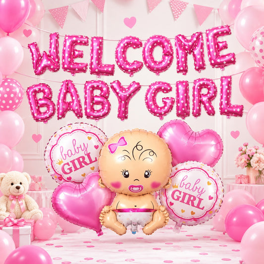 Welocme Baby Girl with Baby Foil Balloon - 20 pc set